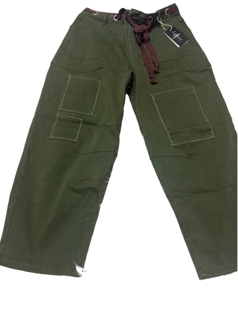 Flamingals Solid Patched Pocket Mid Waist Wide Leg Cargo Pants L